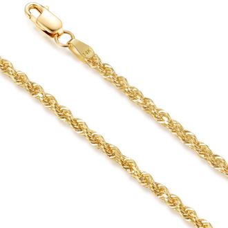 MAX + STONE Real 14K Yellow Gold Rope Chain in 18 Inch or 20 Inch Lightweight Chains with Secure Lobster Clasp