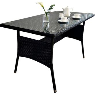 Relaxdays Relaxdays Tavolo da giardino, HxBxT 70 x 100 x 60 cm, da esterno, polyrattan, piano in vetro, giardino & balcone, nero