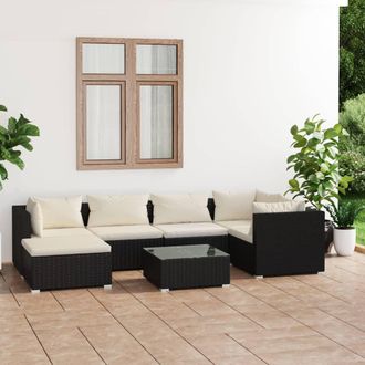 vidaXL Set De Muebles De Jard&iacute;n 7 Pzas Y Cojines Rat&aacute;n Sint&eacute;tico Negro Vidaxl