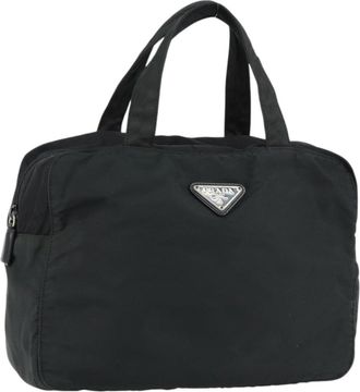 Prada Vintage Zip Handbag Tessuto Black Nylon Handbag (Pre-Owned)