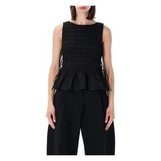 Ganni Sleeveless Tops, female, Black, Size: XS Smock Tie String Top