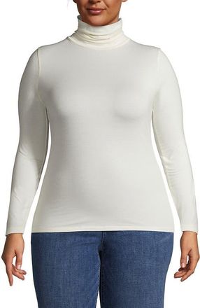 Lands End Plus Size Lightweight Jersey Long Sleeve Turtleneck in Ivory at Nordstrom, Size 1X