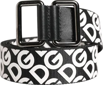 Dolce & Gabbana Mens White Black Logo Leather Metal Buckle Belt Polyester Calf