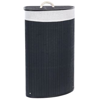 Beliani Beliani - Cesta De Madera De Bamb&uacute; Negro Blanco 60 Cm Tapa Extra&iacute;ble Accesorio Matara