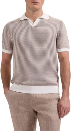 Bugatchi Johnny Collar Stripe Sweater in Camel at Nordstrom, Size Xx-Large