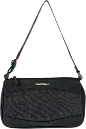 Gucci Pre-owned Sherry Line Canvas Leder Handtas - Dames - Vintage Schoudertas - Zwart - ONE Size - Leer - Vintage