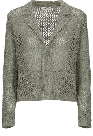 KANGRA Green Cotton Sequined Single Breasted Blazer
