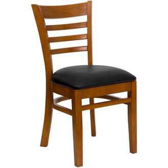 Flash Furniture Ladder Back Cherry Wood Restaurant Chair - Black Vinyl Seat