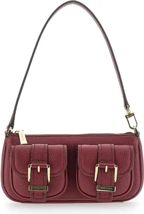 Michael Kors Zoe Bordeaux Shoulder Bag With Two Patch Pockets On The Front In Grained Leather