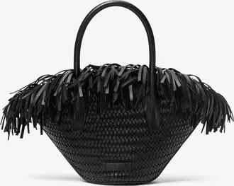 Michael Kors Sardinia Mini Hand-Woven Leather Basket Tote Bag