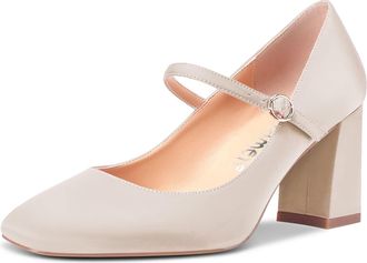 Castamere Women Chunky Block High Heel Square Toe Pumps Court Shoe Mary Jane Shoes Wedding Party Dress Beige 10.5 UK