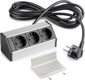 Emuca Emuca - Multiconector De Superficie V Dock, 3 Enchufes Tipo Schuko, Pl&aacute;stico Y Aluminio, Anodizado Mate