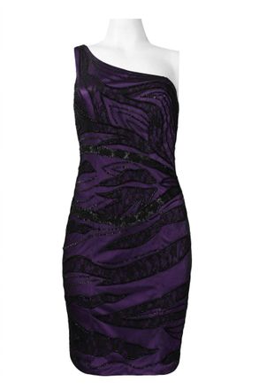Sue Wong One Shoulder Lace Embellished Dress In Black Grape
