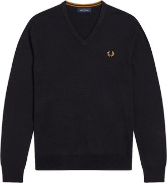 Fred Perry Merino V-Neck Trui - Heren - V-hals truien - Blauw - S - Katoen - Truien & Vesten