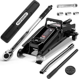 Deuba Gato Hidr&aacute;ulico De 3t Con Ruedas Almohadilla De Goma Llave Dinamom&eacute;trica De 6 Piezas Caja De Transporte Para Taller Coche - Deuba