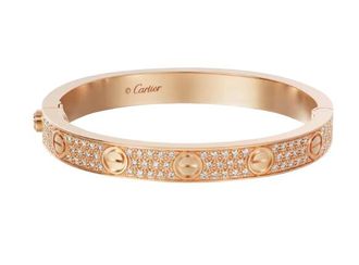 Cartier Full Pave Set Diamond Rose Gold Love Bracelet 17 with box and receipt Size S