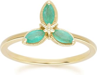 Gemondo Floral Marquise Emerald Ring in 9ct Yellow Gold