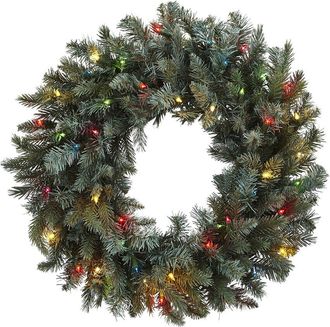 Nearly Natural 30in Pine Wreath with Colored Lights