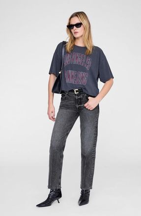 Anine Bing Johnny Cropped Tee in Washed Black at Nordstrom, Size X-Small