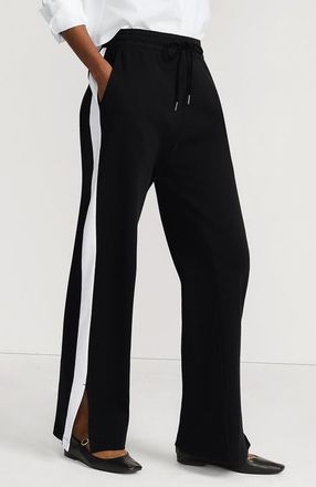 Lands End Knit High Rise Relaxed Straight Leg Side Stripe Pants in Black/white at Nordstrom, Size X-Large Tall