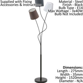 Loops Floor Lamp Light Black Anthracite/White/Brown Shade Pedal Switch Bulb E14 3x40W