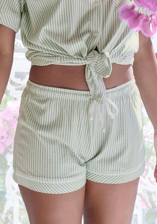 s.Oliver Pyjamashorts S.OLIVER, Damen, Gr. 44/46, N-Gr, gr&uuml;n (gr&uuml;n, gestreift), Single Jersey, Obermaterial: 50% Baumwolle, 50% Viskose, gestreift, bequem kurz