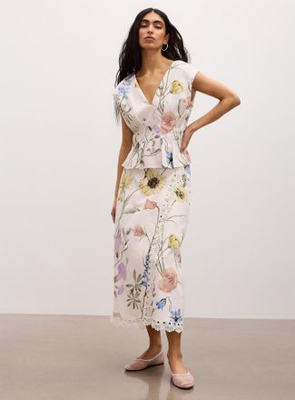 Icone Womens Lace trim linen-blend wraparound skirt