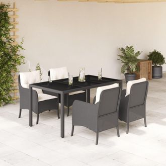vidaXL Set De Muebles Jard&iacute;n 5 Pzas Con Cojines Rat&aacute;n Sint&eacute;tico Negro Vidaxl