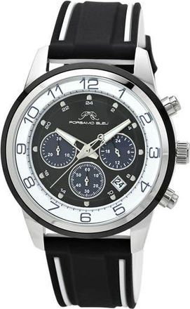 Porsamo Bleu Arthur Chronograph Leather of Silicone Strap Watch, 44mm in Black/White/Black at Nordstrom Rack