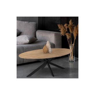 IDMarket Mesa de centro ovalada alix con pata de madera y ara&ntilde;a negra