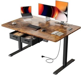 OEM Hlonone Escritorio El&eacute;ctrico De Pie Y Sentado, 120 X 80 Cm Con Toma De Corriente Integrada, 2 Cajones Desmontables, Marr&oacute;n