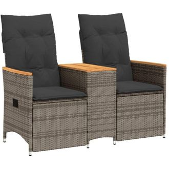 vidaXL Sof&aacute; De Jard&iacute;n Reclinable De 2 Plazas Con Mesa Rat&aacute;n Pe Gris Vidaxl
