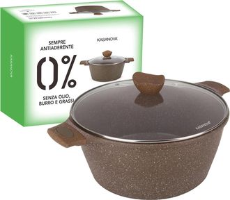 KASANOVA Casseruola 32 cm antiaderente 0 grassi con coperchio