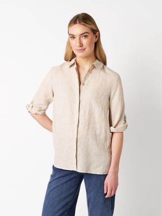 Toni Klassische Bluse TONI Clay 3/4-Arm, Damen, Gr. 36, beige, Web, Obermaterial: 100% Leinen, unifarben, regular fit Po-bedeckend, mit Riegel, Blusen Klas
