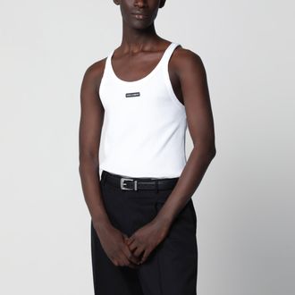 Dolce & Gabbana White ribbed cotton tank top with logo patch