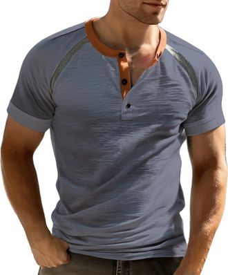 Generic Tshirts Men UK Summer Casual Short Sleeve Button down Vintage Stylish Round Neck Henley Shirts Classic Regular Fit Lighweight Breathable T Shirts Comf