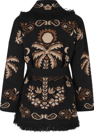 Alanui Island Roots Geometric Jacquard Fringed Wool Cardigan
