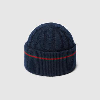 Gucci Kids - Wool Hat With Web, Size L, Blue