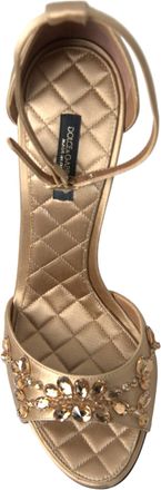 Dolce & Gabbana Womens Gold Satin Ankle Strap Crystal Sandals Shoes Silk