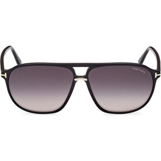 Tom Ford Bruce 61mm Navigator Sunglasses in Shiny Black/smoke at Nordstrom