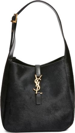 Saint Laurent Small Le 5 &Agrave; 7 Genuine Calf Hair Shoulder Bag in Noir at Nordstrom