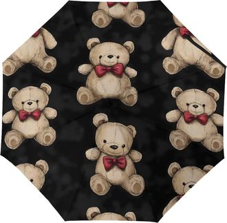 Generic Teddy Bears Pattern Three Folding Umbrella Classic Automatic Manual Rainbrella Portable Windproof Anti UV for Men Women Automatic