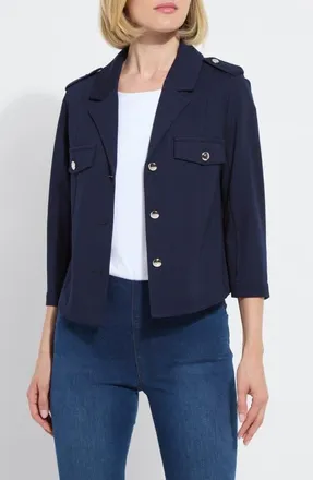 Lyssé Veronica Crop Ponte Blazer in True Navy at Nordstrom, Size X-Large
