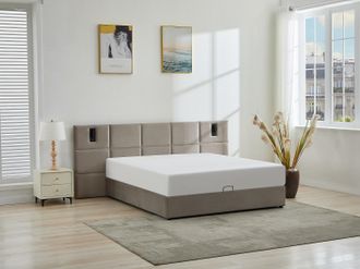 Vente-Unique Letto con contenitore 180 x 200 cm con testata e lampada integrata Velluto Tortora - SARETO