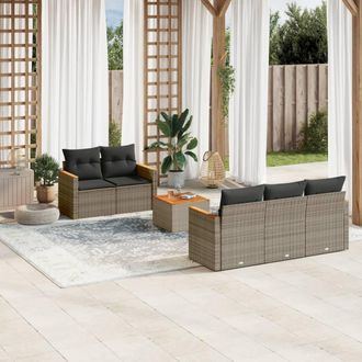 vidaXL Set De Muebles De Jard&iacute;n 6 Pzas Y Cojines Rat&aacute;n Sint&eacute;tico Gris Vidaxl