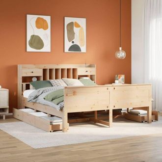 vidaXL Vidaxl - Cama Con Estanter&iacute;a Sin Colch&oacute;n Madera Maciza De Pino 180x200cm