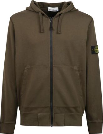Stone Island Hoodie met rits en logo - Heren - Vesten met rits - Groen - M - Katoen - Hoodies & sweatvesten
