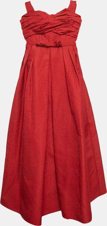 Self Portrait Red Textured Jacquard Off-Shoulder Midi Dress
