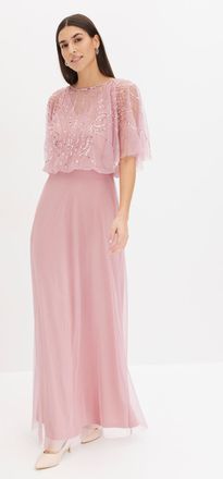 Bonprix Maxikleid BONPRIX, Damen, Gr. 38, N-Gr, pink (l&auml;nge: regul&auml;r), Obermaterial: 100% Polyester. Futter: 100% Polyester, festlich, ausgestellt, Kleider Ma