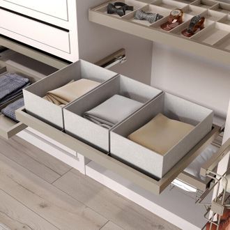 Emuca Kit De Bandeja, 2 Cestos Organizadores Y Bastidor De Gu&iacute;as Con Cierre Suave Para Armarios, Regulable, M&oacute;dulo 800mm, Gris Piedra - Emuca